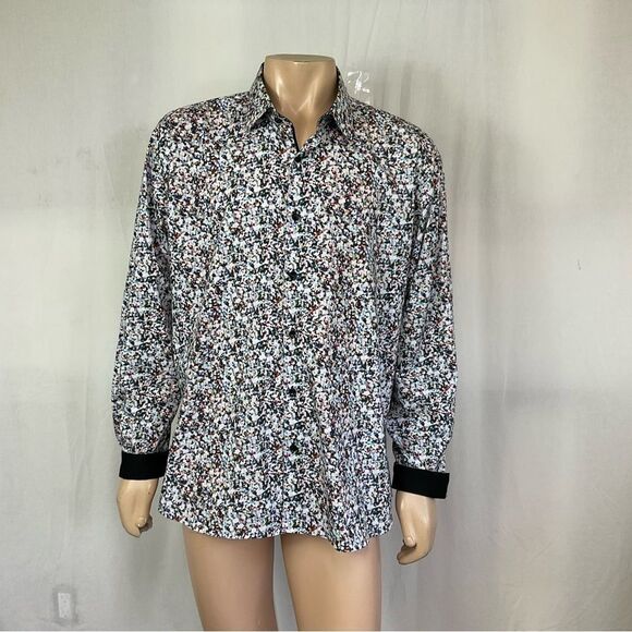 Jared Lang Colorful Print Black Folded Cuff Long Sleeve Button Down Shirt 3XL - Picture 3 of 12